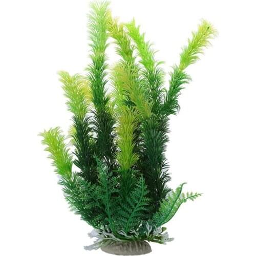 SHGO HOT-Aquarium Ceramic Base 9.8" Height Plastic Aquatic Plant Green