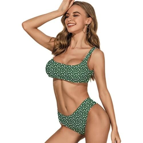 Chic Green Floral Print Micro Bikini Sets 2 Pcs Summer Fashion Swimming Suit Bikinis Swimsuit Womens Thong Bathing Suit