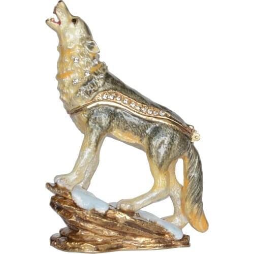 Howling Wolf Bejeweled Trinket Box Enamel Jewelry Box Keepsake Box Jewelry Container