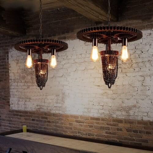 Creative personality retro wind industry Restaurant Bar Cafe wrought iron staircase pendant lights three gears