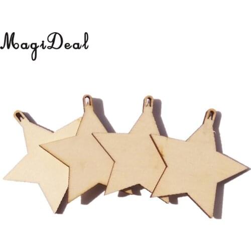 MagiDeal 25Pcs/Lot 4cm 6cm Wooden Star Craft Shapes Blank Gift Tags Hanging Embellishments Scrapbooking Christmas Tree Decor