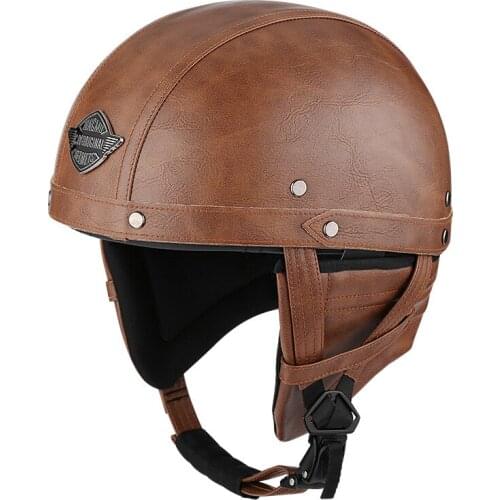 Retro Motorcycle Helmet Leather With Scarf Half Helmet Motorbike Capacete Demoto Bike Helmet Pink Cascos Para Moto Kask 109