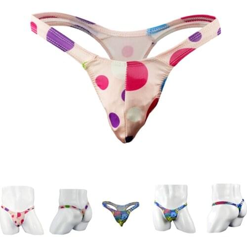 Low rise mens sexy underwear print thong and s string panties small penis bag ZJH854