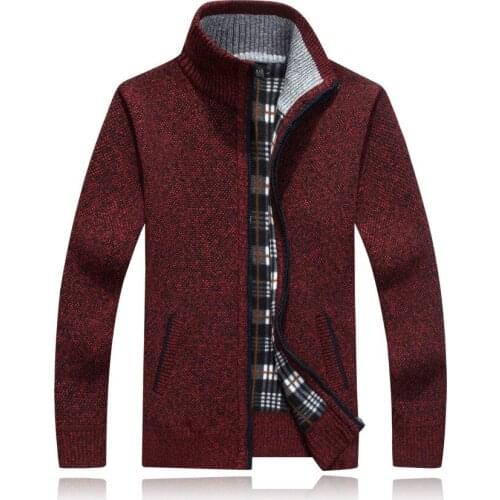 Winter thick knitted sweater mens long-sleeved white cardigan full zipper velvet cardigan autumn casual mens plus size clothin