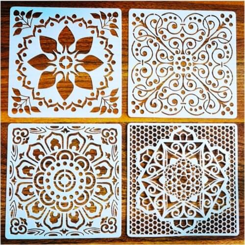 24PCS Painting Stencils for Floor Wall Tile Fabric Wood Burning Art&Craft Supplies Mandala Template-reuseable