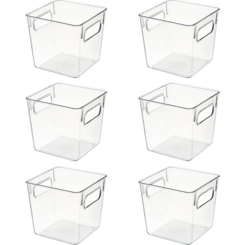 Set of 6 Refrigerator Storage Bins with Handle, Plastic Organizer Container for Kitchen, Pantry, Freezer, Countertops