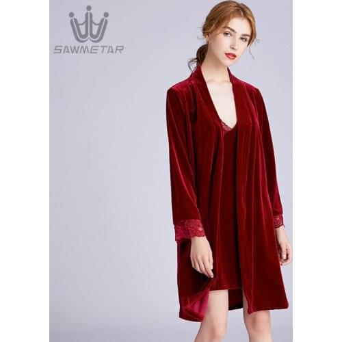 New velvet pajamas ladies autumn and winter sling robe home service two-piece suit Pajamas sleepwear kit sleeveless nightwear