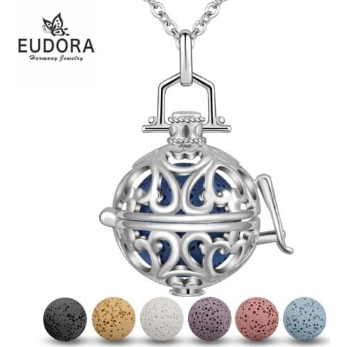 Eudora 16mm Hollow Locket Lava stone Pendant Perfume Aromatherapy Locket Diffuser Women Necklace for Perfume Essential Oil H116
