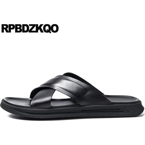 Casual Genuine Leather 2018 Slides Sandals Famous Brand Black Flat Slippers Outdoor Designer Shoes Men High Quality Beach