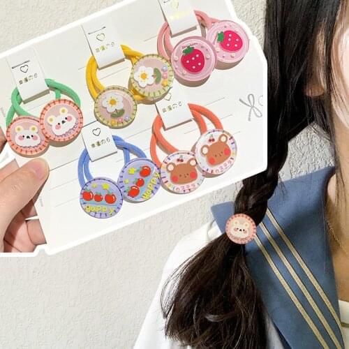 2pcs/lot Korean version candy color hair circle rabbit cartoon hair rope little girl animal fruit acrylic hair rubber band