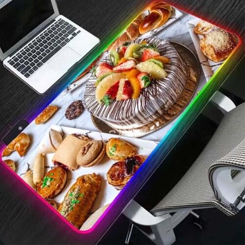Rgb cake picture mouse pad computer equipment keyboard led light gaming player large desk mat pc mousepad ordinary carpet mat