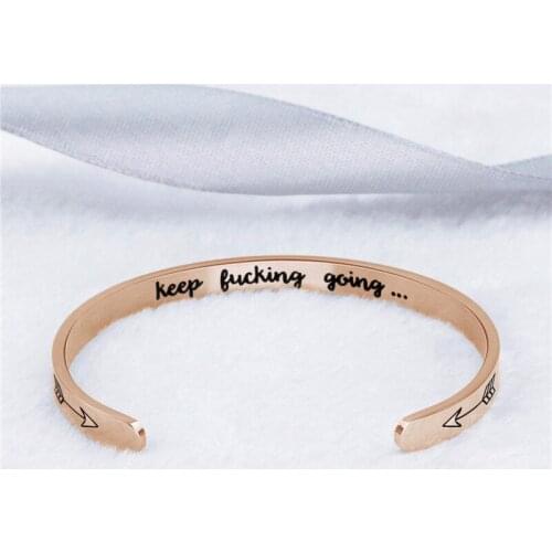 Wide 6mm Cuff Trendy Inspirational Keep Going Bracelets Titanium Bangles Friend Encouragement Bangle For Men Women Jewelry