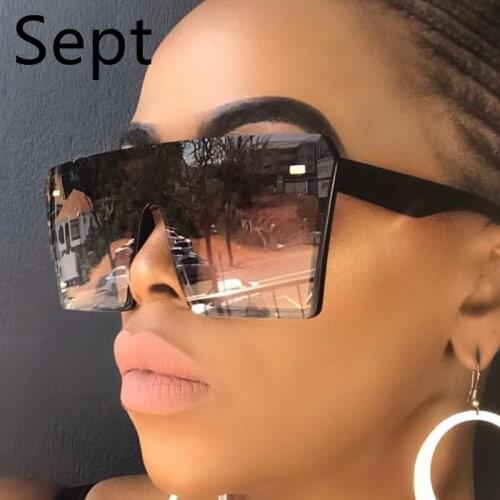 Sept New Big Frame Fashion Retro Mirrored Sun Glasses Female Square Sunglasses Women Brand Vintage Lady