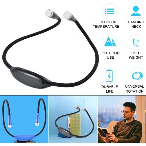 LED Neck Reading Light with 3-Level Brightness Rechargeable Bendable Arms Reading Lamp for Camping Knitting Repairing Lighting