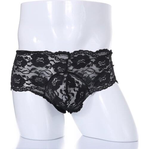 Men Sexy Underwear Lace Boxer hombre Sissy Panties Ultra Thin Transparent Underpants Shorts Mens Boxers Lingerie Breathable