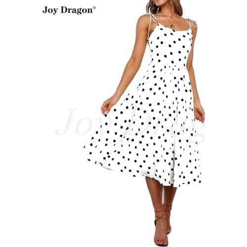 Womens Polka Dot Dresses New Arrival 2020 Party Spaghetti Strap Dress White Elegant Vintage Vetement Femme Vestidos Largos