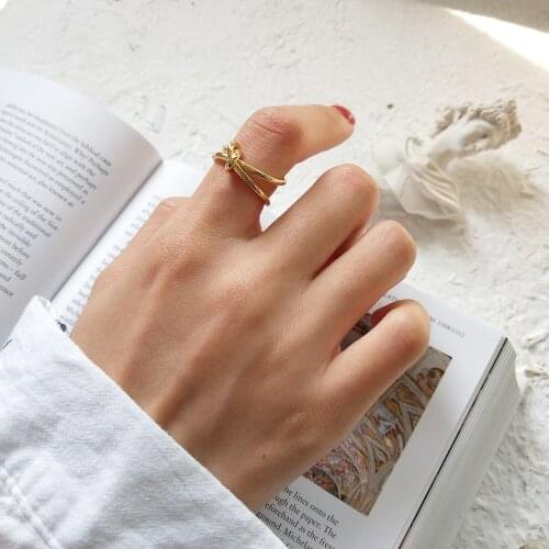 Amaiyllis 925 Sterling Silver Fascinating Gold Color Unique Knot Open Finger Rings for Women Party Weddings Jewelry