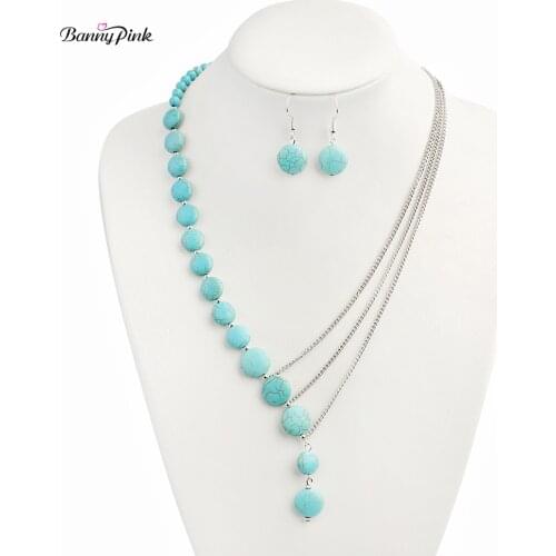 Banny Pink Bohemia Pillow Round Stone Beads Statement Choker Necklace For Women Handmade Irrgular Chain Stone Pendant Choker