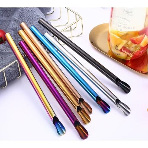 1pc Reusable Metal Drinking Straws 12mm 304 Stainless Steel Sturdy Straight Drinks Straw Stirring Spoon with Brush