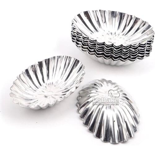 10pcs small size 7*4.7*1.4cm fluted oval boat shape anodising aluminium cake tart molds cupcake jelly mould cheese moulds DIY