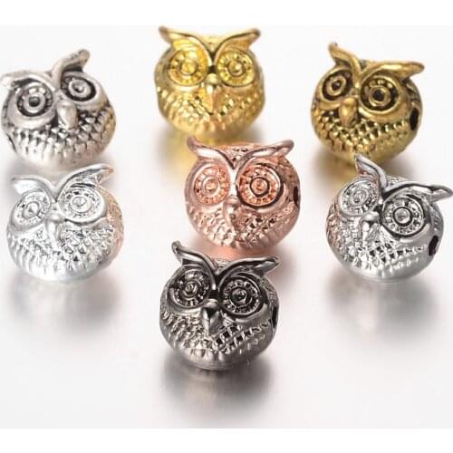100pcs Tibetan Style Owl Alloy Beads Mixed Color For DIY Jewelry Accessories Making Necklaces Bracelets Supplies 11x11x9mm