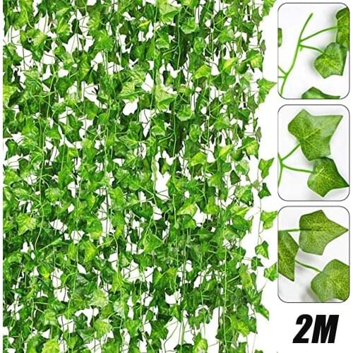 2M Artificial Ivy Leaf Garland Plants Fake Foliage Flowers Creeper Green Wall Climbing Vines Green Leaf Ivy Wreath Home Decor