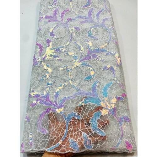 2021 African Net Lace Fabric, High Quality Elegant Sequins Nigerian Wedding Lace Fabrics 5Yards Sequins French Tulle lace ESH078