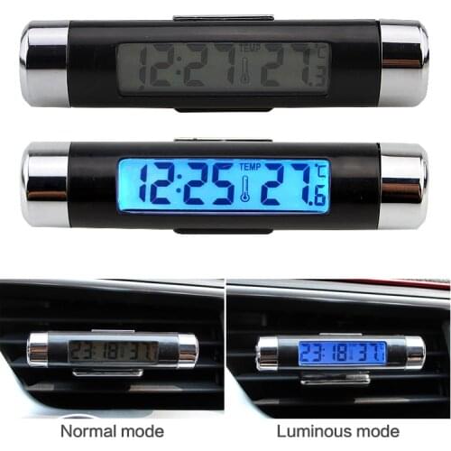3 In 1 Car Thermometer Mini LCD Digital Vehicle Electronic Clock And Thermometer Hygrometer LCD Night Light Display With A Clamp