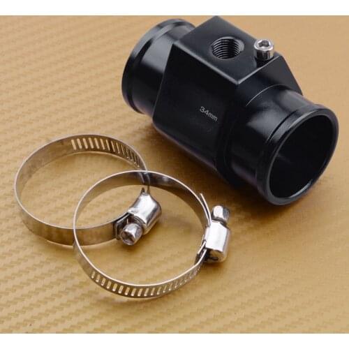 Car 34mm Black Water Temp Temperature Joint Pipe Sensor Gauge Radiator Hose Adapter With Clamps Aluminum Alloy