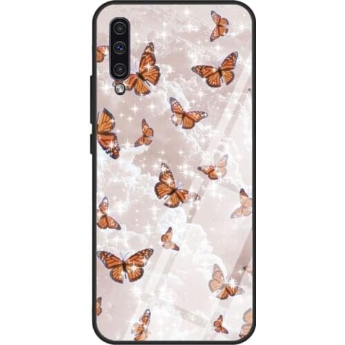 Aesthetic Butterflies Tempered Glass Phone Case For Samsung A12 A32 A52 A72 A51 A71 A31 A40 A50 A70 A20e A21S
