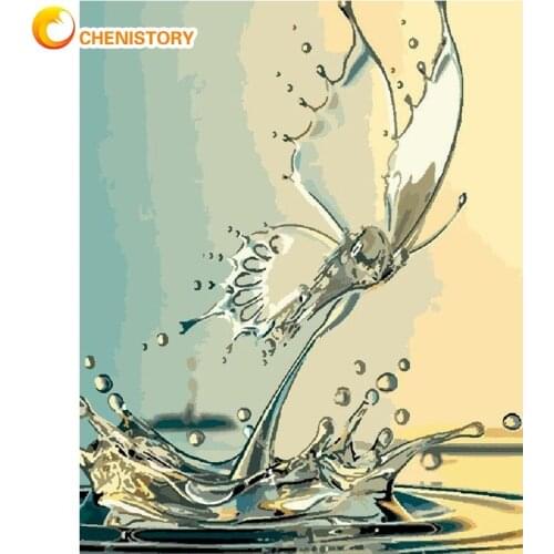 CHENISTORY DIY Oil Painting By Numbers Butterfly Water Picture By Number 60x75cm Framed On Canvas Home Living Room Wall Decor