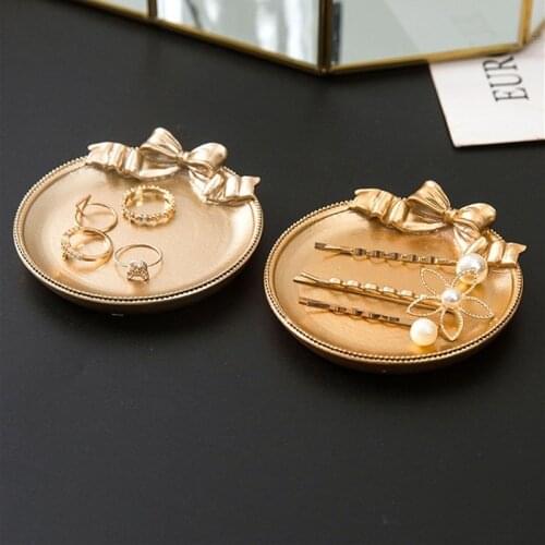 Decorative Golden Jewelry Tray Bedroom Living Room Decoration Necklace Jewelry Fruit Plate Crafts Trinket Tray Organizer
