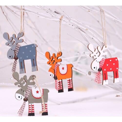Wooden Colorful Elk Pendants Home Decor DIY Deer Christmas Tree Pendants Christmas kids Gift Wood Fawn Ornament Xmas Party New