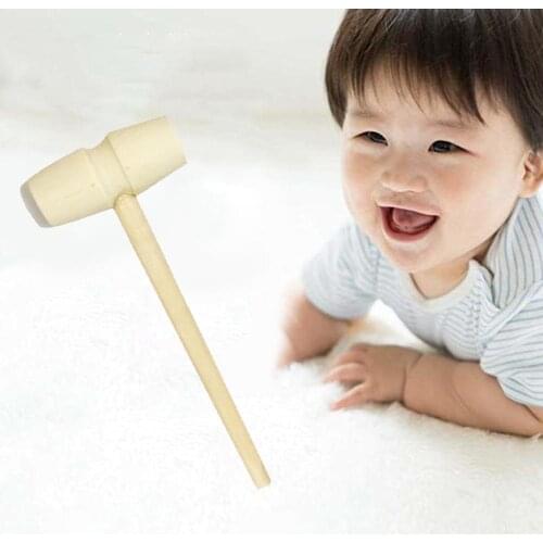 1pcs Mini Wooden Unpainted Hammer Toy Wood Mini Knock Knock Mallet Toy Hammer Toy For Children Gift Head 14cm Flat I2P7