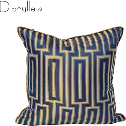 Diphylleia Pillowcases Modern Geometric Greek Pattern Jacqaurd Gold Navy Couch Cushion Cover For Living Room Bedroom Sofa Office