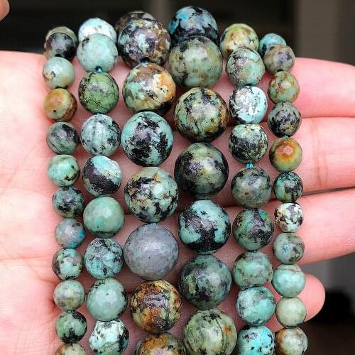 Faceted Natural African Turquoise Stone Beads Round Loose Mineral Beads for Jewelry Making DIY Handmade Bracelet 15'' 4 6 8 10mm