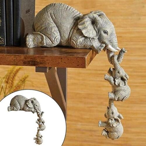 3pcs Elephant Resin Ornaments Home Statues Animal Shape Edge Hanging Office Decoration Resin Desktop Ornament Gift