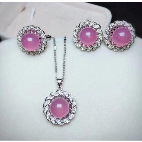 Fine jewelryFine 925 Mosaic Natural 3 color Chalcedony Pendant Ring Earrings Jewelry Suit free shipping with box