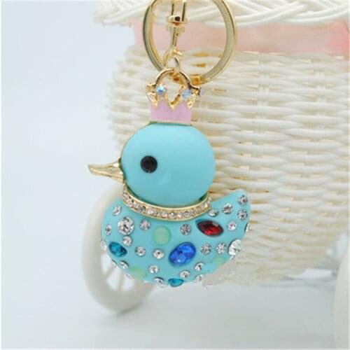 Exquisite And Lovely Creative Yellow Duck And Duck Alloy Rhinestone Car Key Chain Bag Pendant Graduation Gift