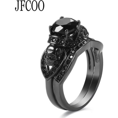 Black crystal Ring Womens Rings Heart Set Wedding Jewelry