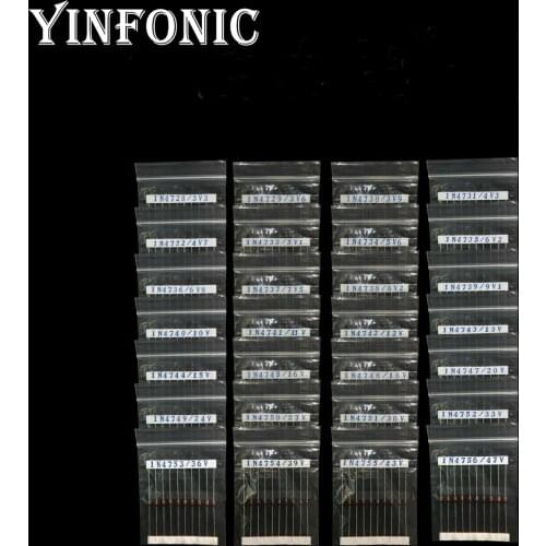 28 values x10pcs 1W Glass Zener Diode kit 1N4742 3.3V-1N4756A 47V