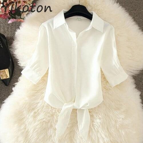 Summer Women Shirts White Plain Blouses Female Tops Casual Korean Style Blusas Turn-down Collar Lady Short Sleeves Plus Size 4XL