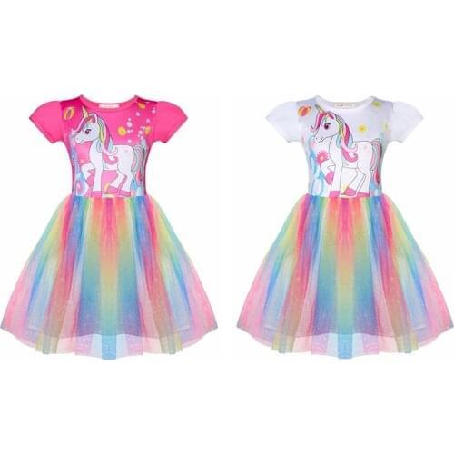 Cute Girls Cartoon Dress Unicorn Princess Character Children Dress Knee-Length Dress Toddler Baby Outfit Summer
