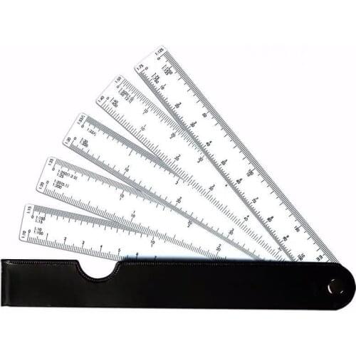 Multi-function fan-shaped scale folding fan drawing ruler multi-scale design drawing tool for architectural clothing design