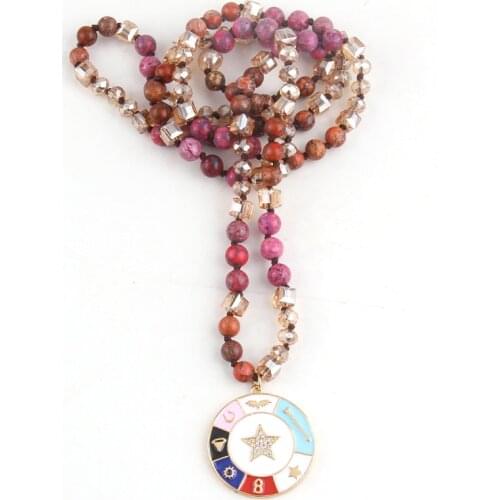 Fashion Bohemian Jewelry 6mm Stones/Crystal Knotted With Multi Micro Zircon Pave Star Pendant Necklaces Women Boho Gift