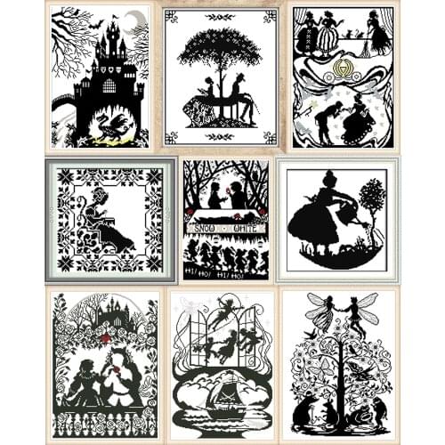 NKF Monochrome Figure Stamped Cross Stitch Patterns DIY Kits Needlework Embroidery Sets Cross Stitch for Home Decor