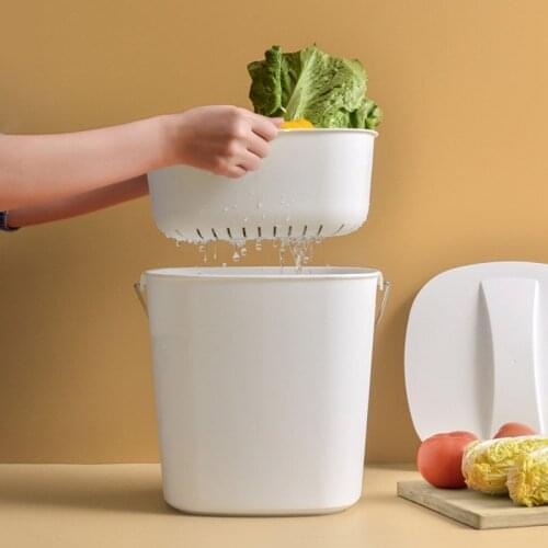 Trash Can with Drainable Basket Dry and Wet Waste Bin with Lid Kitchen Supplies JW