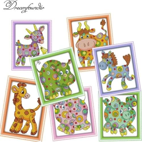 Colorful animal cross stitch kit cute cartoon sheep 14ct 11ct count print canvas stitches embroidery DIY handmade needlework