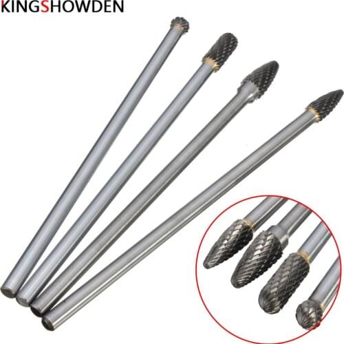 4Pcs Working Tungsten Steel Long Burr Set Grinding Head Drill Bits Shank Rotary Files Double Cut Milling Tool Carving 150-160mm