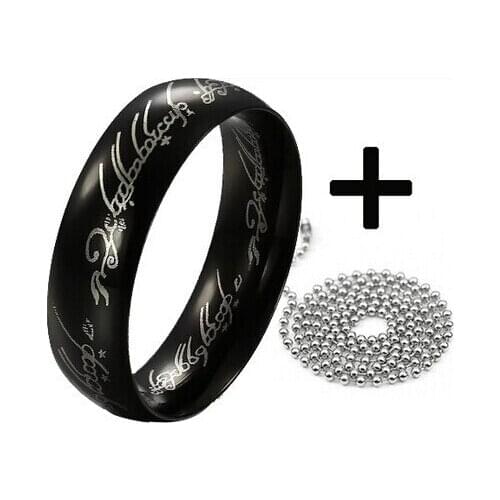 Word printed with bead chain Wide 6mm black 316L Stainless Steel women men finger ring wholesale lots